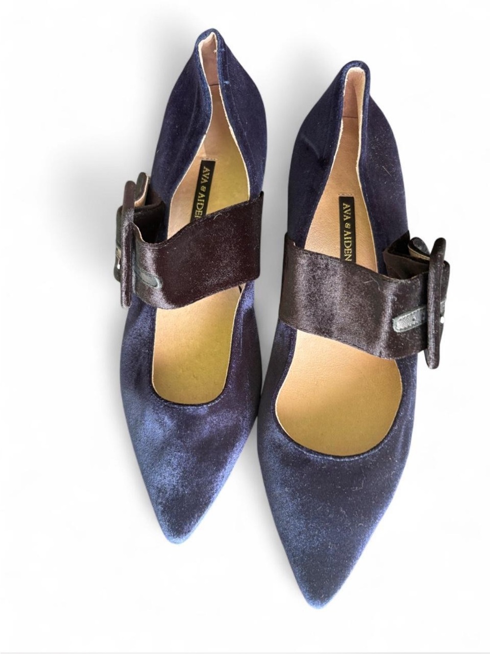 Ava & Aiden dark Navy blue dressy velvet suede pointed toe dressy flats buckles